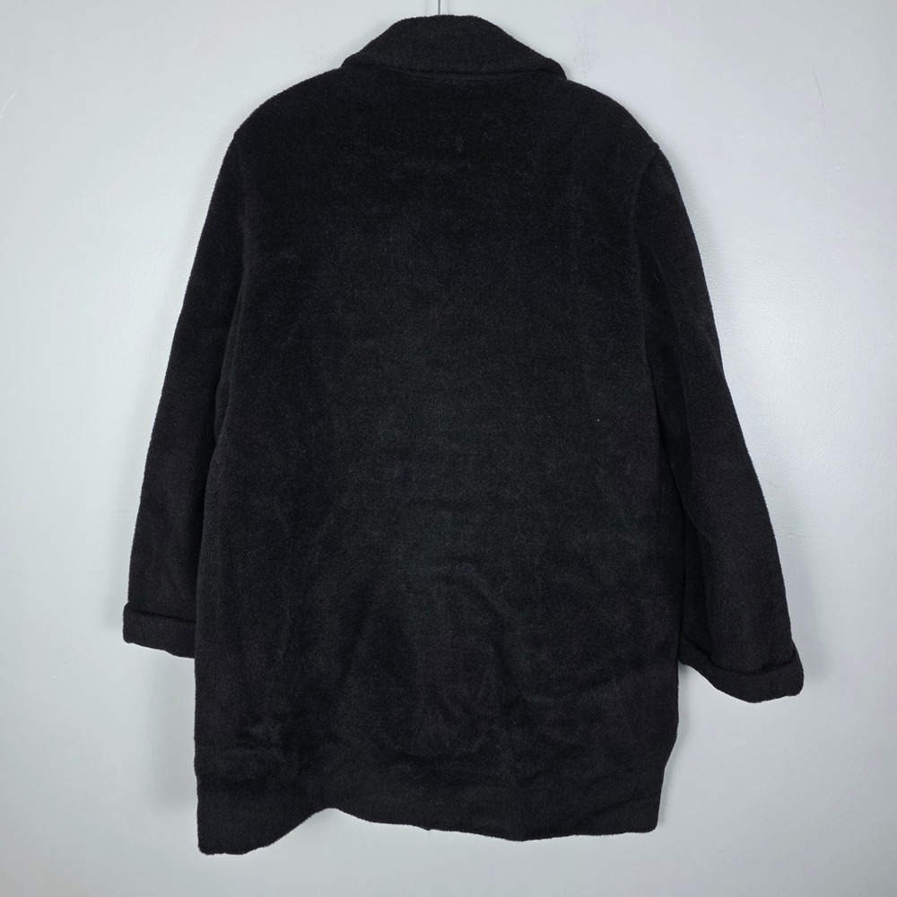 Cinzia Rocca due Italy Virgin Wool Coat Black Made Fuzzy Velvet - Picture 2 of 11